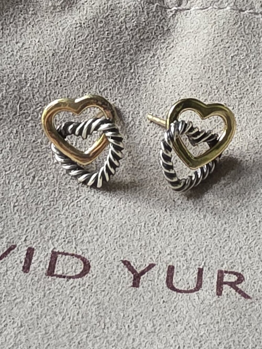 David Yurman Crossover Interlocking Heart Earrings Sterling Silver 18K Gold